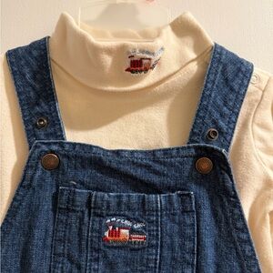 Vintage Wonderkids Denim Overalls with Cream Turtle Neck Choo Choo Set